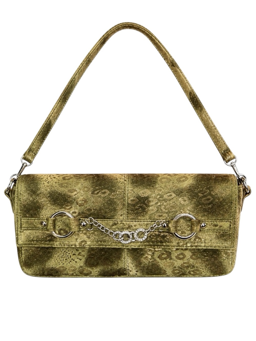 Wild Rose Leopard Print Shoulder Bag Y2K Boho Baguette Purse Chain Detail